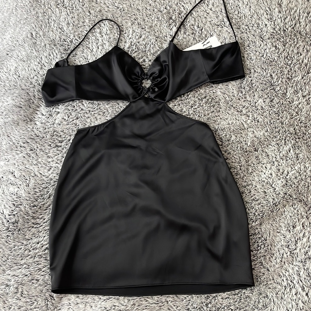 black satin cutout mini dress